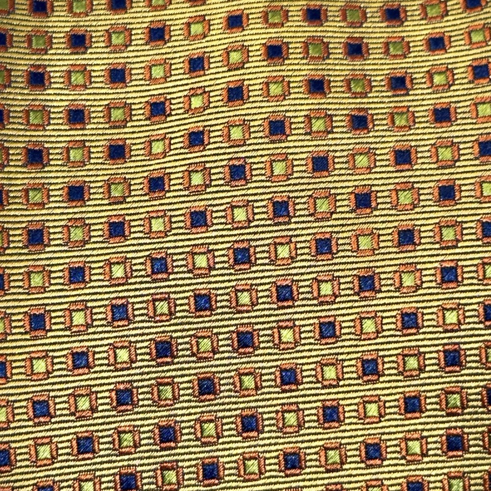 Bill‎ Blass Silk Necktie Mens Gold Geometric Square Pattern Professional Classic